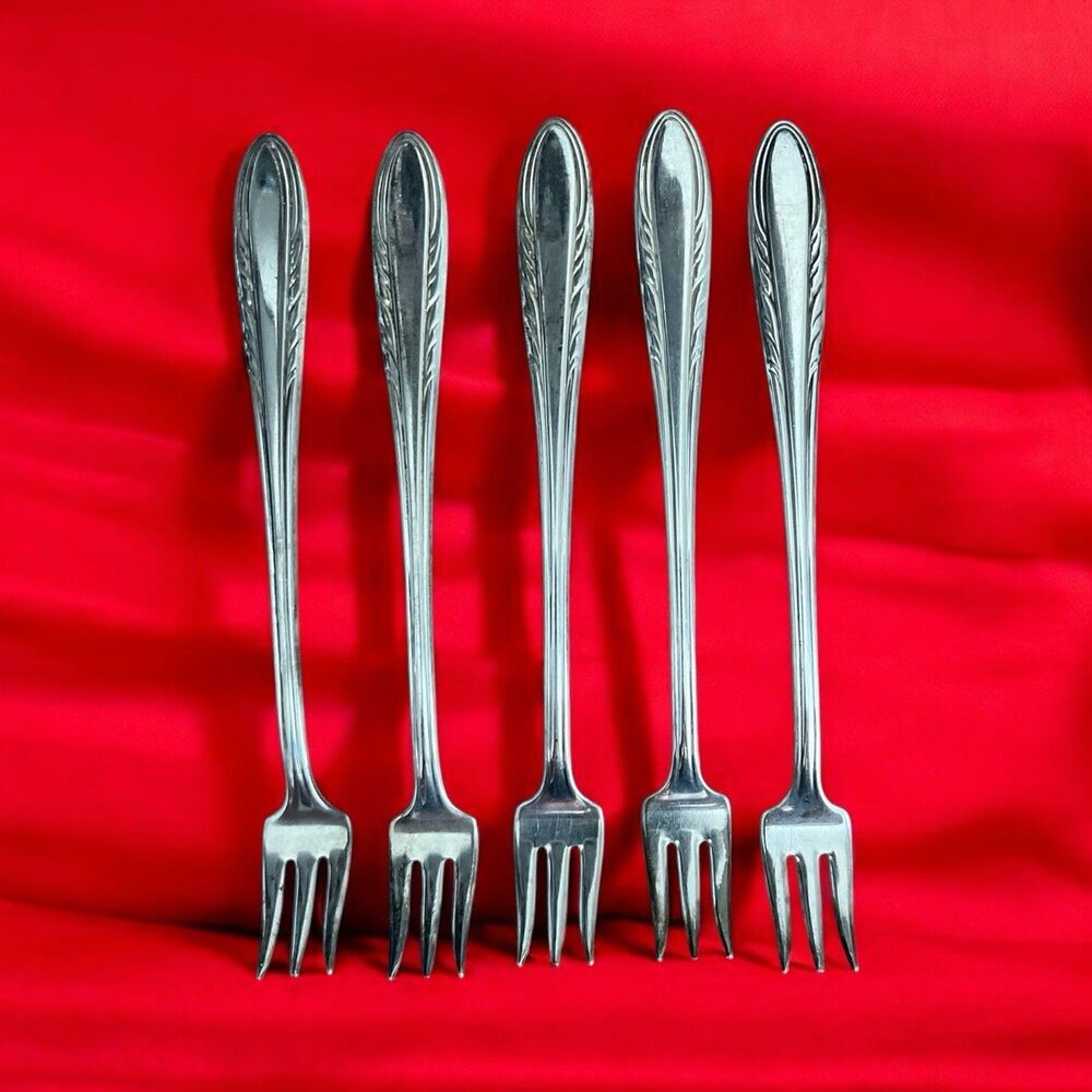 Vintage Viceroy Plate USA Set Of 5 Cocktail Forks 6” Silverplate